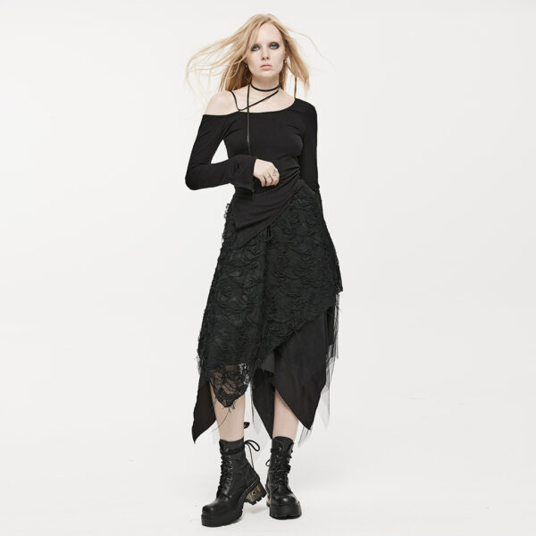 PUNK RAVE Asymmetrical Mesh Splice Knitted Broken Design Skirt - Image 4