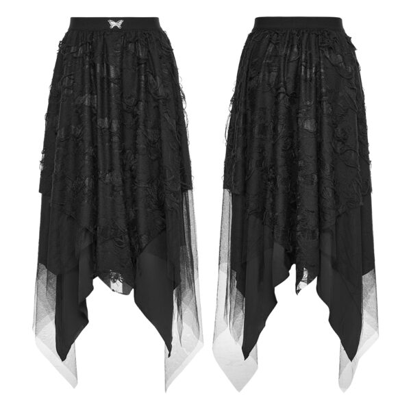 PUNK RAVE Asymmetrical Mesh Splice Knitted Broken Design Skirt - Image 5