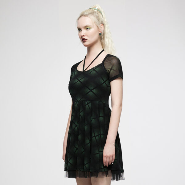 Dark Plaid Gauze Spliced Dress - Image 2