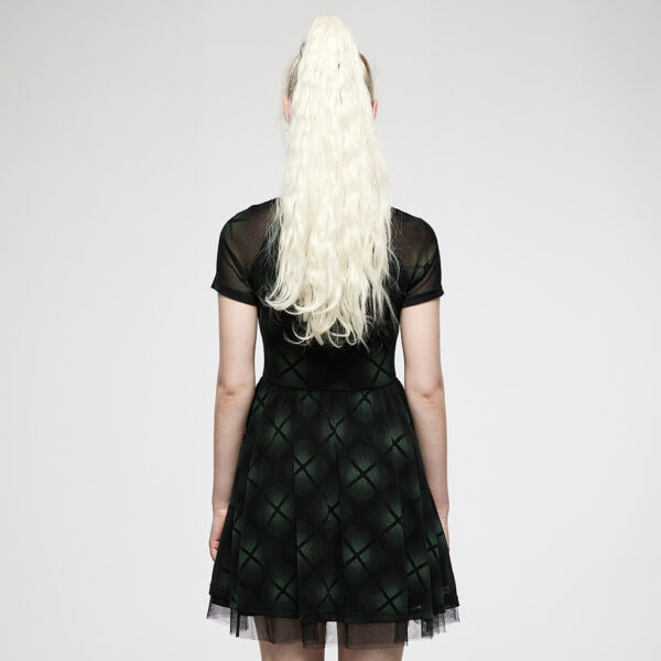 Dark Plaid Gauze Spliced Dress - Image 3