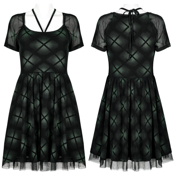 Dark Plaid Gauze Spliced Dress - Image 5