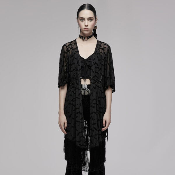 PUNK RAVE Tassel Bat Moon Flocking Cardigan