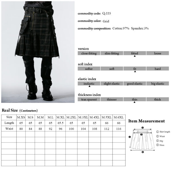 PUNK RAVE Scottish Double Pockets Men Skirt - Image 6