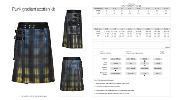 Punk School Style Gradient Color Scottish Plaid Kilt - Image 10