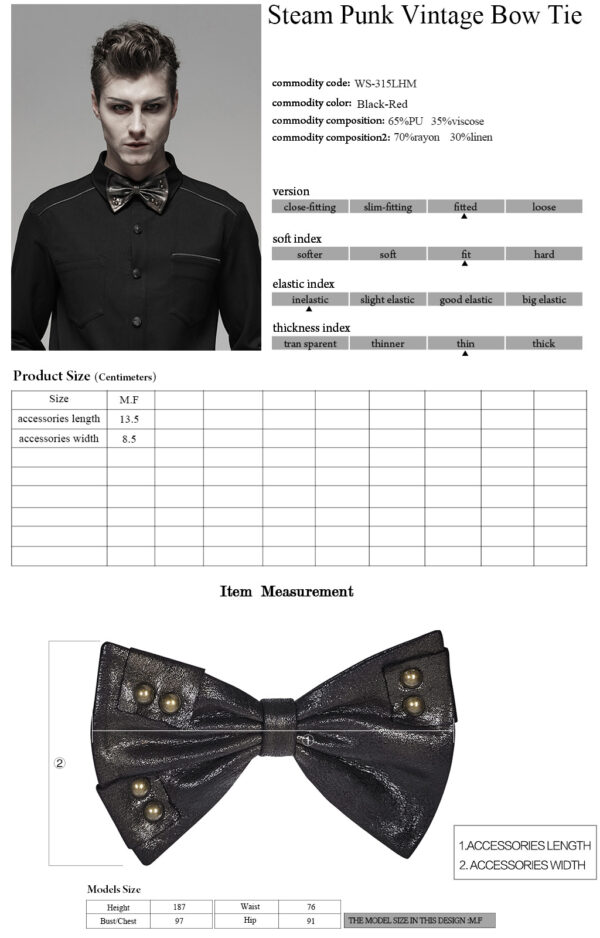 PUNK RAVE Steam Punk Vintage Black Bow Tie - Image 8