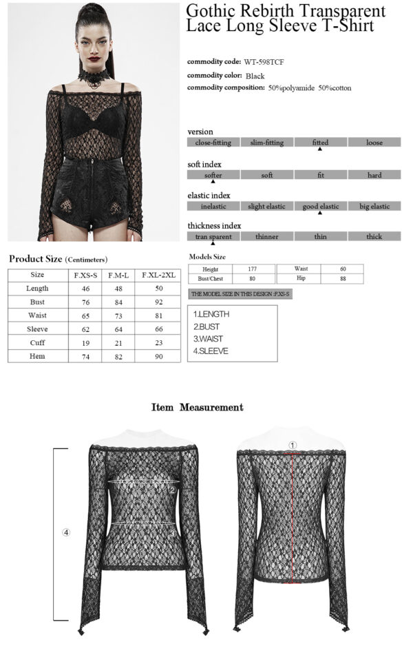 PUNK RAVE Gothic Transparent Lace Long Sleeve T-Shirt - Image 9