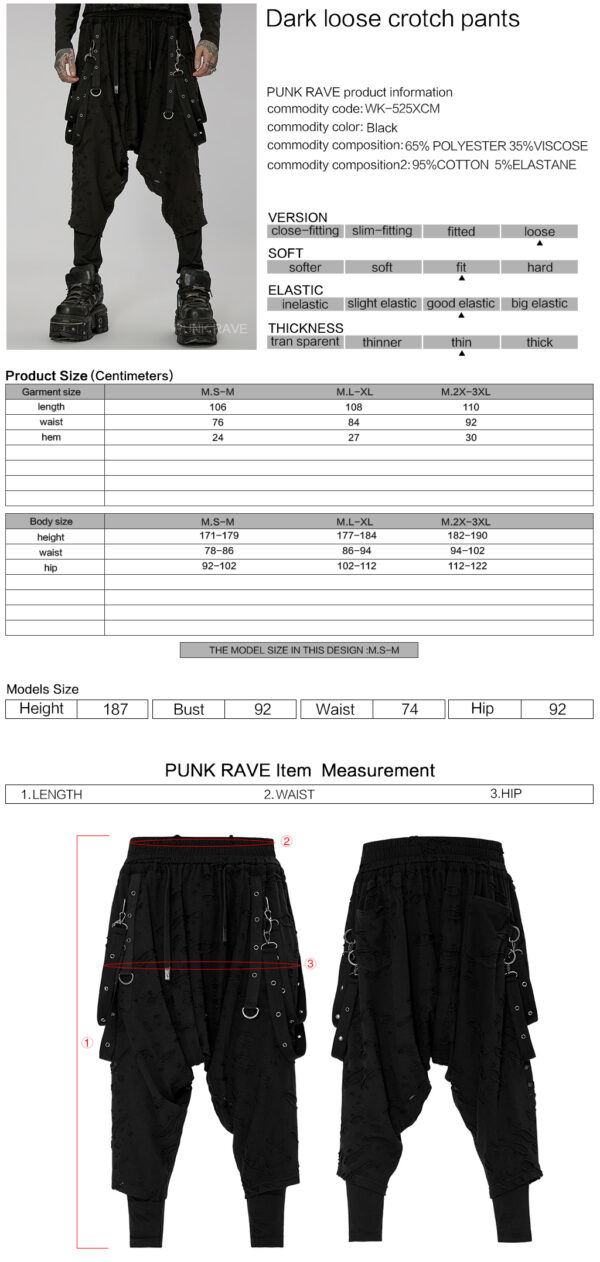 PUNK RAVE Dark Wasted Earth Loose Crotch Pants - Black - Image 10