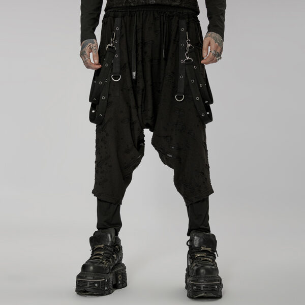 PUNK RAVE Dark Wasted Earth Loose Crotch Pants - Black