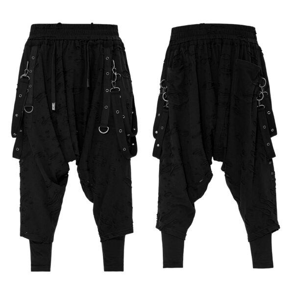 PUNK RAVE Dark Wasted Earth Loose Crotch Pants - Black - Image 5