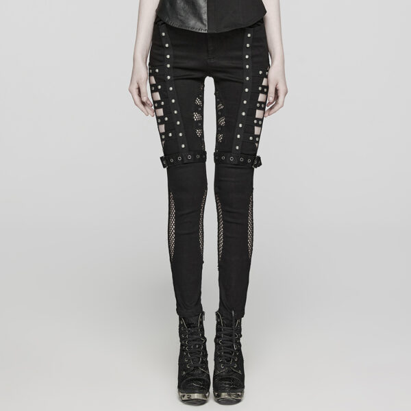 Punk Rave Stretch Denim And Mesh Fabric Punk Jeans