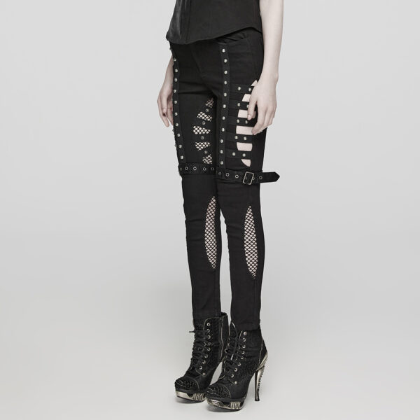 Punk Rave Stretch Denim And Mesh Fabric Punk Jeans - Image 2