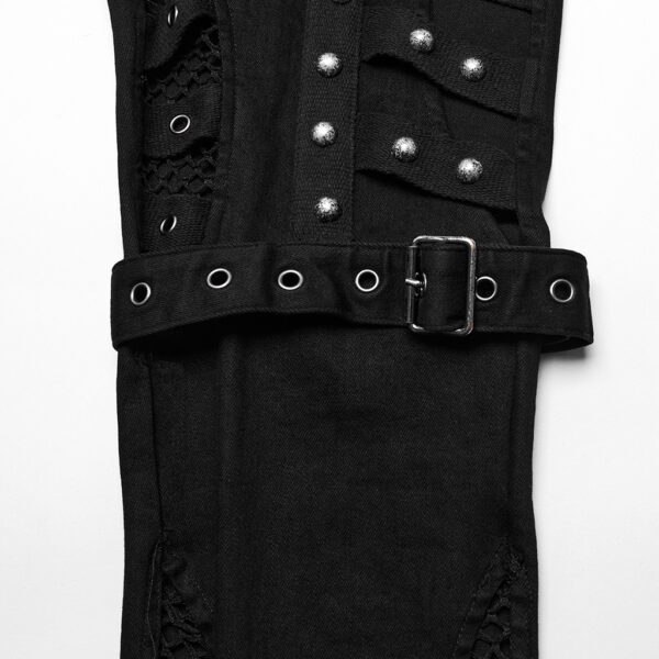 Punk Rave Stretch Denim And Mesh Fabric Punk Jeans - Image 7