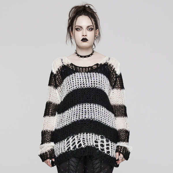 PUNK RAVE Decayed Pullover Sweater - Black/White