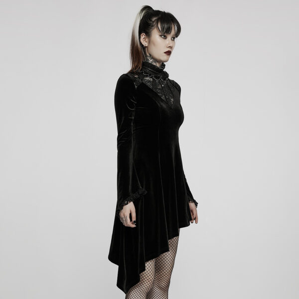 Punk Rave Asymmetric Elegant Velvet Lace Gothic Dress - Image 2