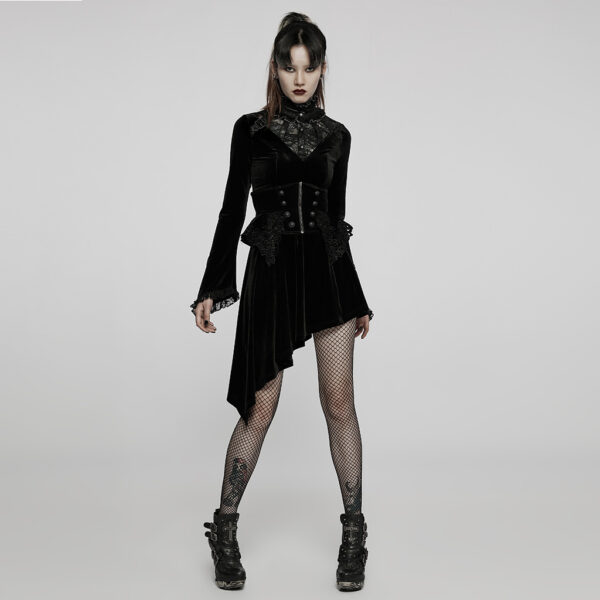 Punk Rave Asymmetric Elegant Velvet Lace Gothic Dress - Image 4