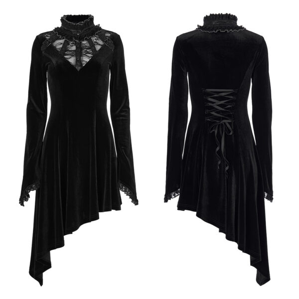 Punk Rave Asymmetric Elegant Velvet Lace Gothic Dress - Image 5