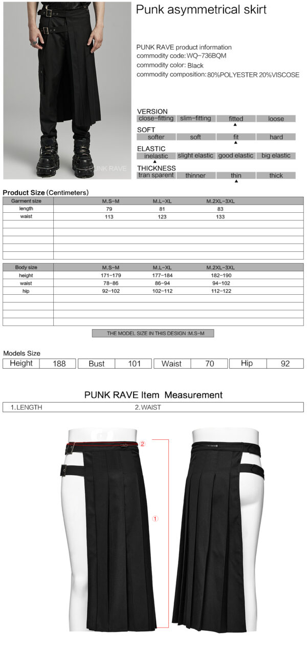 Punk Rave Adjustable Waist Punk Asymmetrical Skirt - Image 9