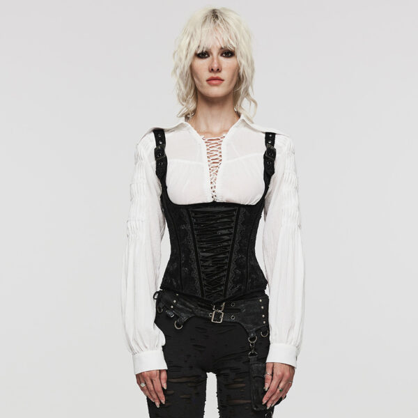 PUNK RAVE Adjustable Shoulder Loop Rose-Patterned Corset