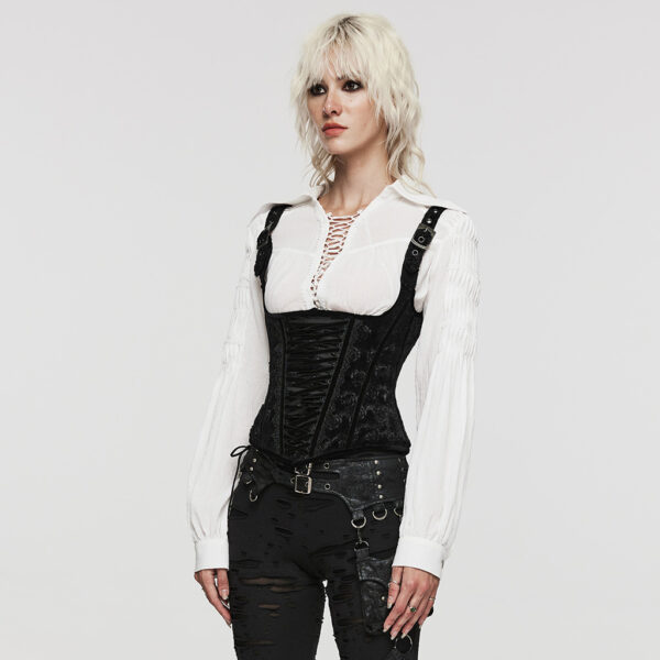 PUNK RAVE Adjustable Shoulder Loop Rose-Patterned Corset - Image 2