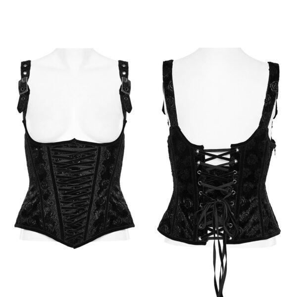 PUNK RAVE Adjustable Shoulder Loop Rose-Patterned Corset - Image 5