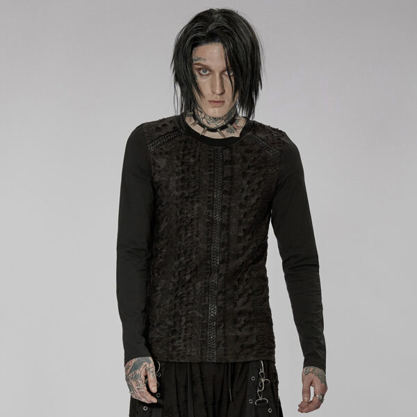 Goth Dark Black Knitted Long Sleeve T-Shirt - Image 2