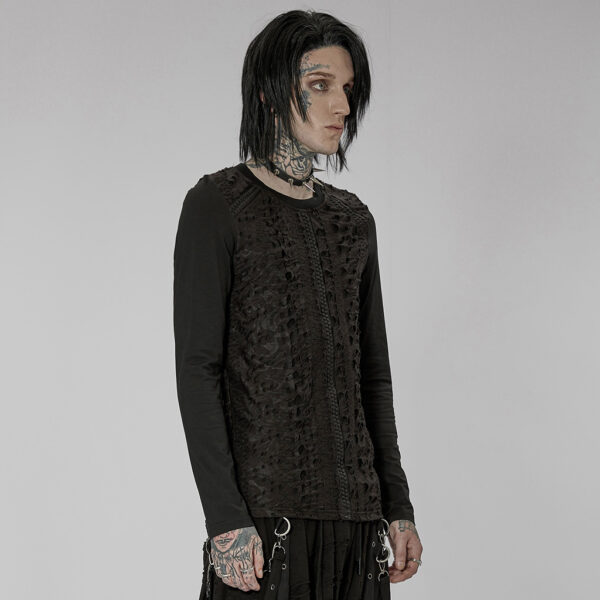 Goth Dark Black Knitted Long Sleeve T-Shirt - Image 3