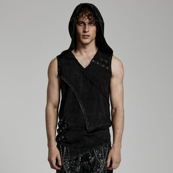 Asymmetrical Double-Layer Washed Out Denim Hooded Punk Vest