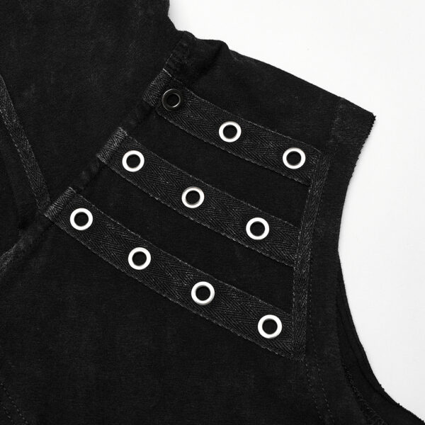 Asymmetrical Double-Layer Washed Out Denim Hooded Punk Vest - Image 8