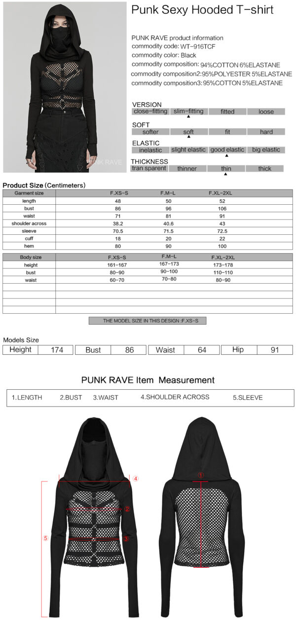 PUNK RAVE Mask-Style High Collar Punk Hooded T-Shirt - Image 10