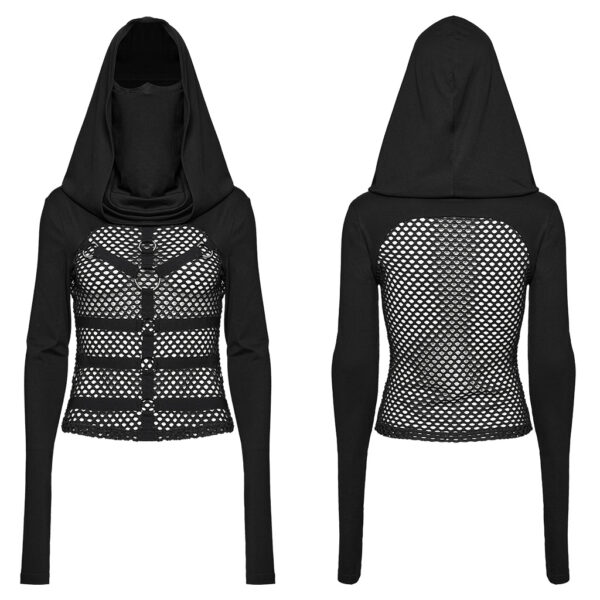 PUNK RAVE Mask-Style High Collar Punk Hooded T-Shirt - Image 5