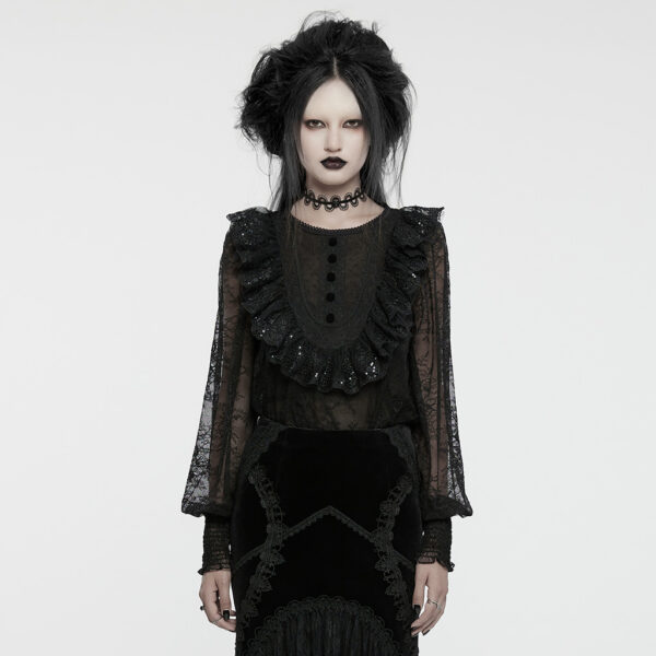 PUNK RAVE Lantern Sleeve Goth Lace Shirt