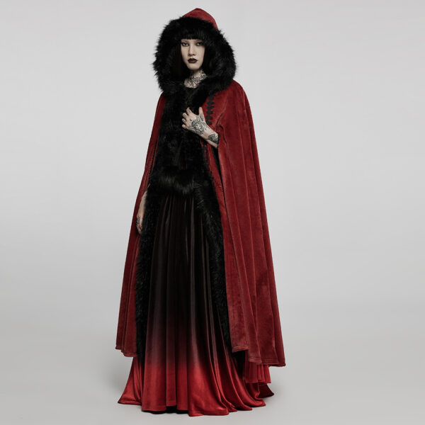 PUNK RAVE Fur Long Goth Velvet Red Cloak