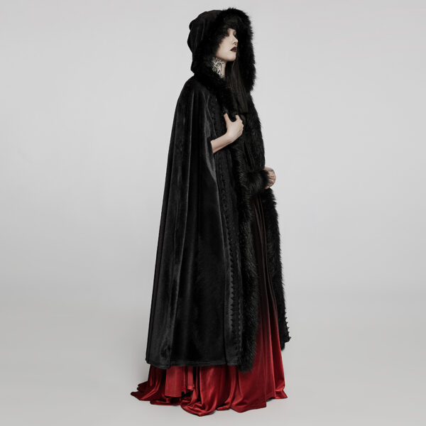 PUNK RAVE Fur Long Goth Velvet Cloak - Image 3