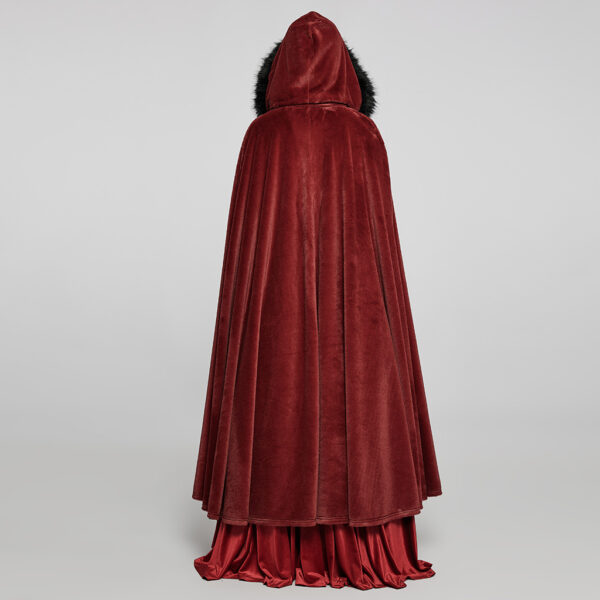 PUNK RAVE Fur Long Goth Velvet Red Cloak - Image 4