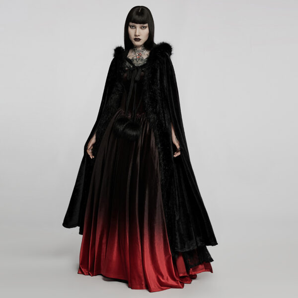 PUNK RAVE Fur Long Goth Velvet Cloak - Image 2