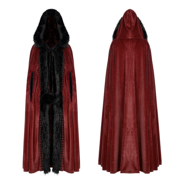 PUNK RAVE Fur Long Goth Velvet Red Cloak - Image 5