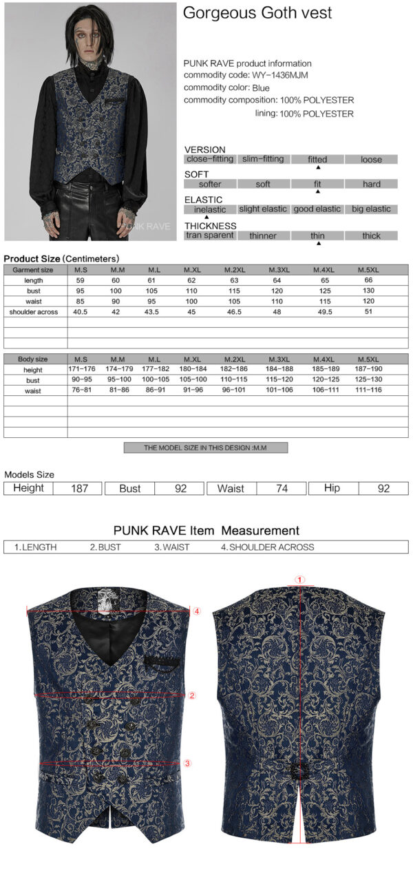 Exquisite 3D Pattern Jacquard Waistcoat - Blue - Image 11