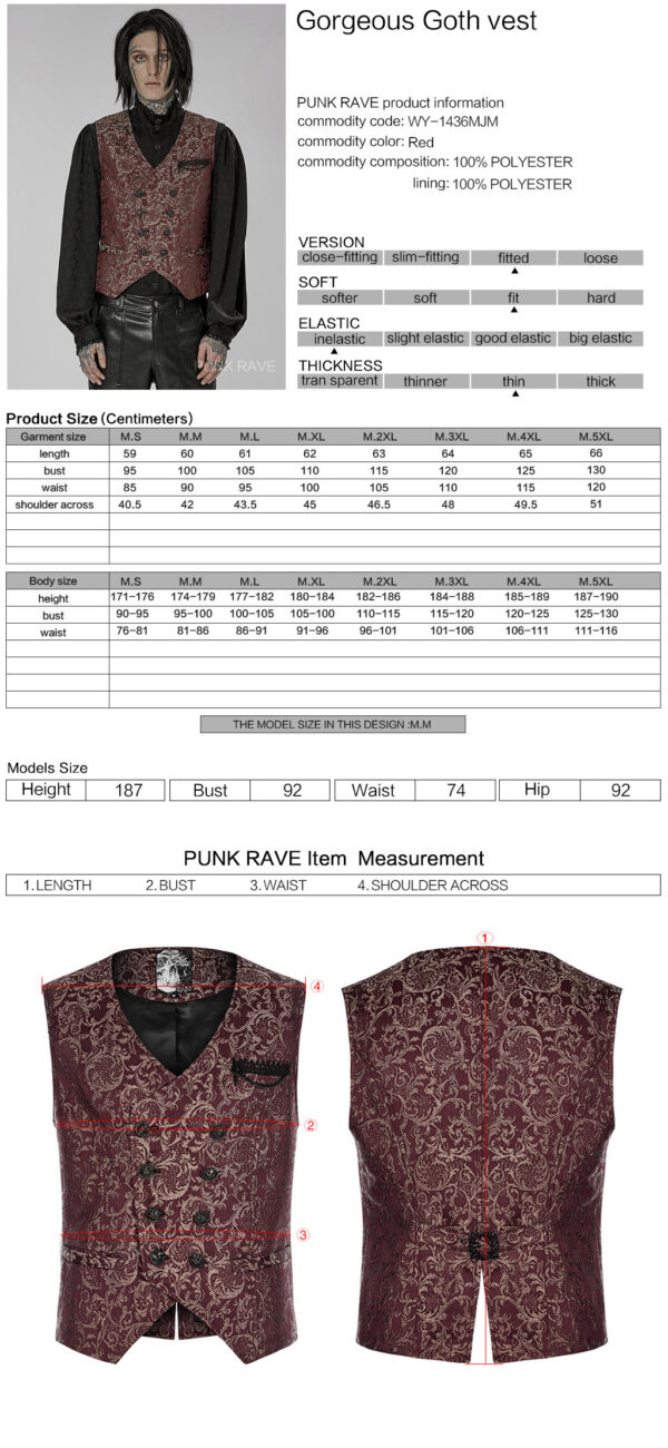 Exquisite 3D Pattern Jacquard Waistcoat - Burgundy - Image 11