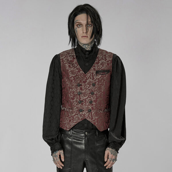 Exquisite 3D Pattern Jacquard Waistcoat - Burgundy - Image 2