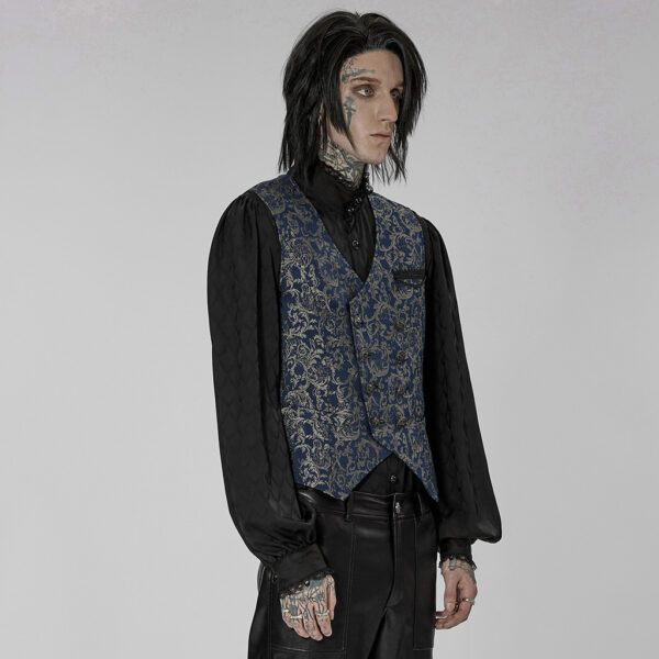 Exquisite 3D Pattern Jacquard Waistcoat - Blue - Image 4