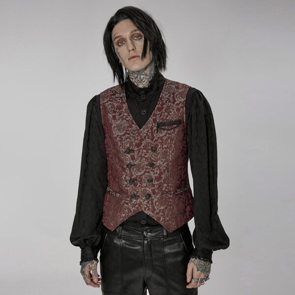 Exquisite 3D Pattern Jacquard Waistcoat - Burgundy - Image 4