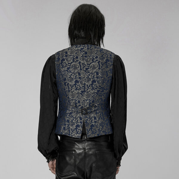 Exquisite 3D Pattern Jacquard Waistcoat - Blue - Image 3