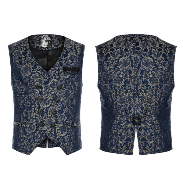 Exquisite 3D Pattern Jacquard Waistcoat - Blue