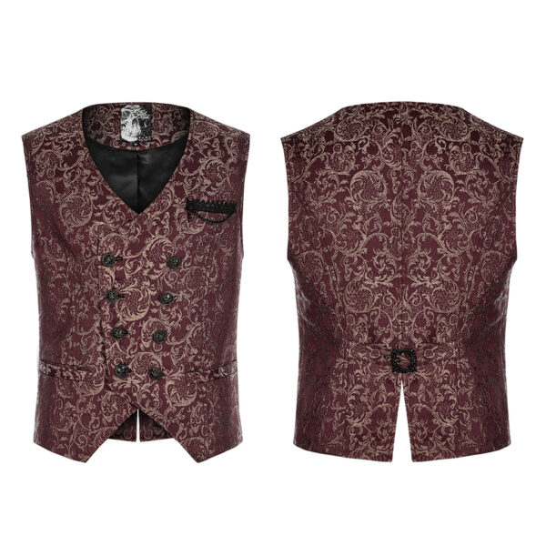 Exquisite 3D Pattern Jacquard Waistcoat - Burgundy