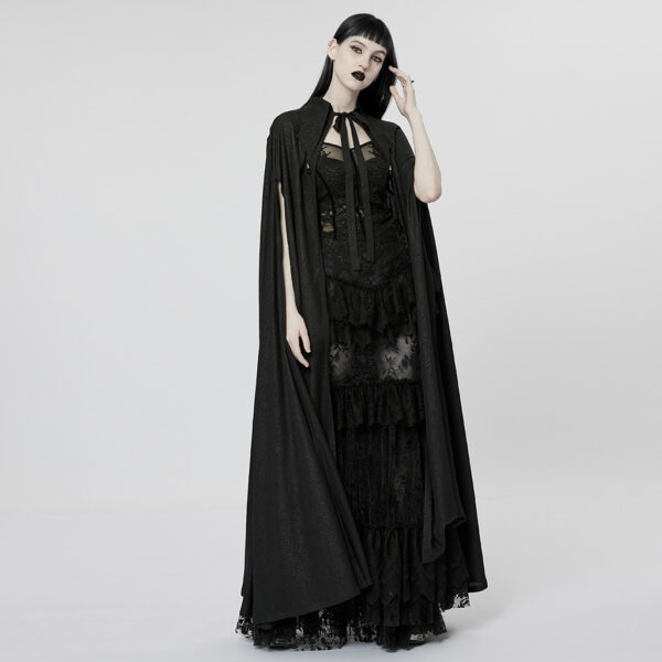 PUNK RAVE Lace Applique Chiffon Lapel Cloak - Image 4