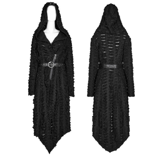 PUNK RAVE Twill And Mesh Fabric Hooded Decayed Punk Coat - Image 5