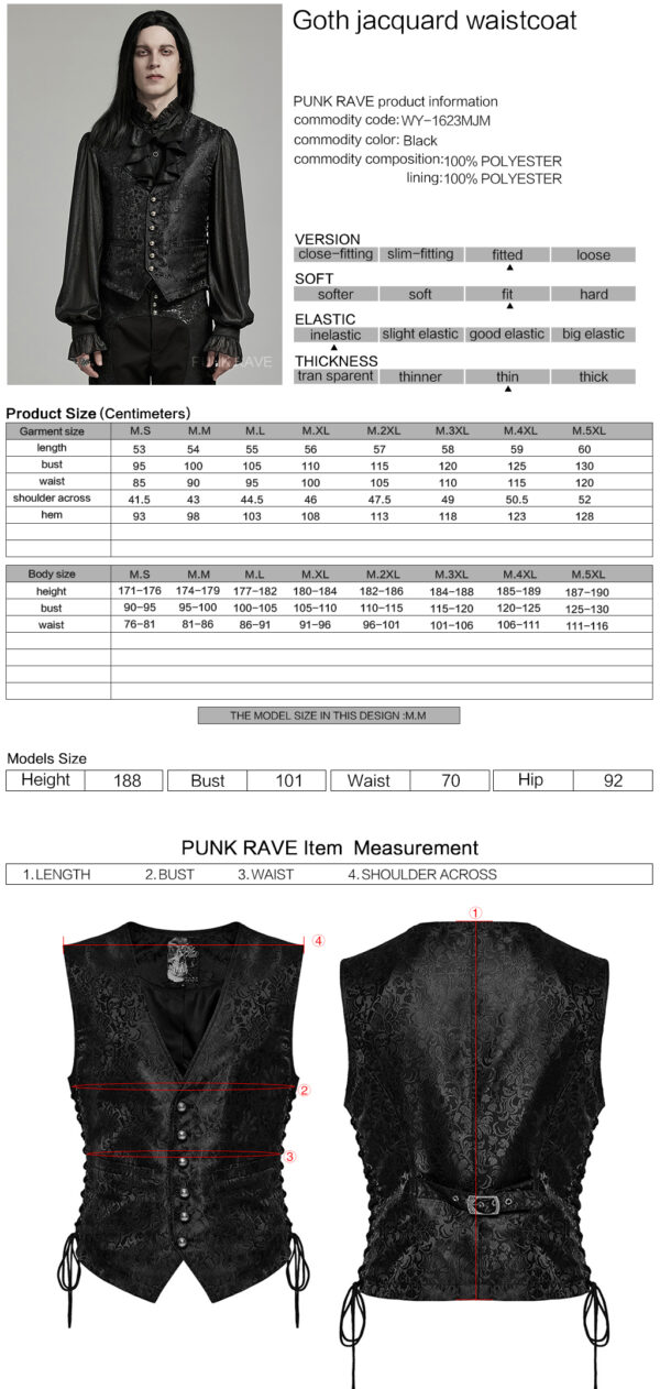 Punk Rave Dual Color Jacquard Flower Patterns Elegant Waistcoat - Black - Image 11