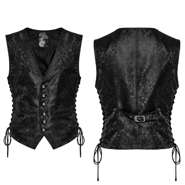 Punk Rave Dual Color Jacquard Flower Patterns Elegant Waistcoat - Black