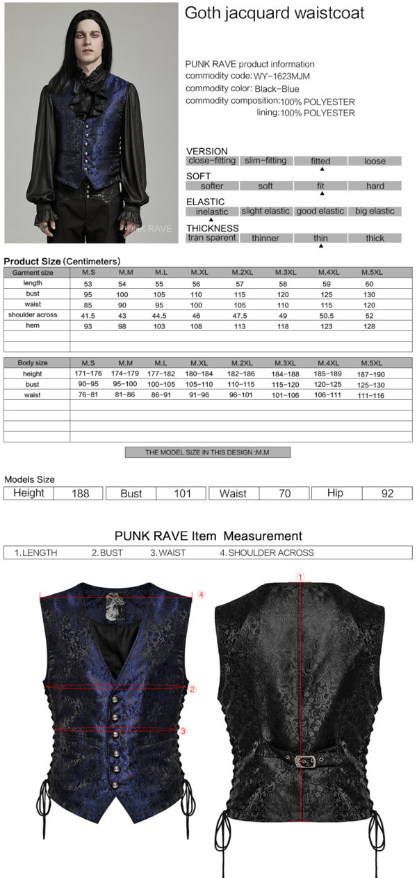 Punk Rave Dual Color Jacquard Flower Patterns Elegant Waistcoat - Blue - Image 10