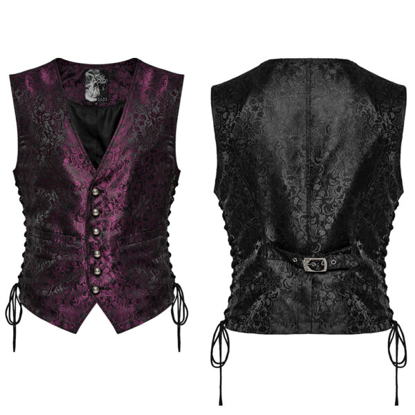 Punk Rave Dual Color Jacquard Flower Patterns Elegant Waistcoat - Cherry Wine